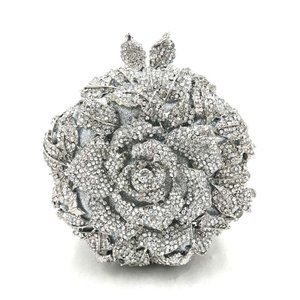Blooming Rose Crystal Clutch Purse Evening Bag